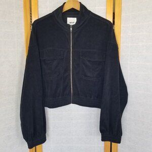 Aerie Corduroy Crop Jacket Black Size XL Pockets Grove On Velour Cargo Zip Up